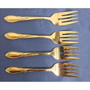 Vintage Excel Stainless Korea Symphony Gold Plated Salad/Desert Fork Set of 4